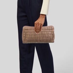 NWT Walter Katten Italian Leather Ruched Brown Clutch